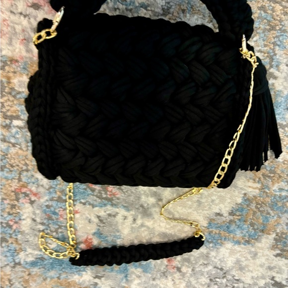 Handbag Handmade Crossbody Woven Purse NEW Black With Gold Crossbody Chain - Picture 2 of 9